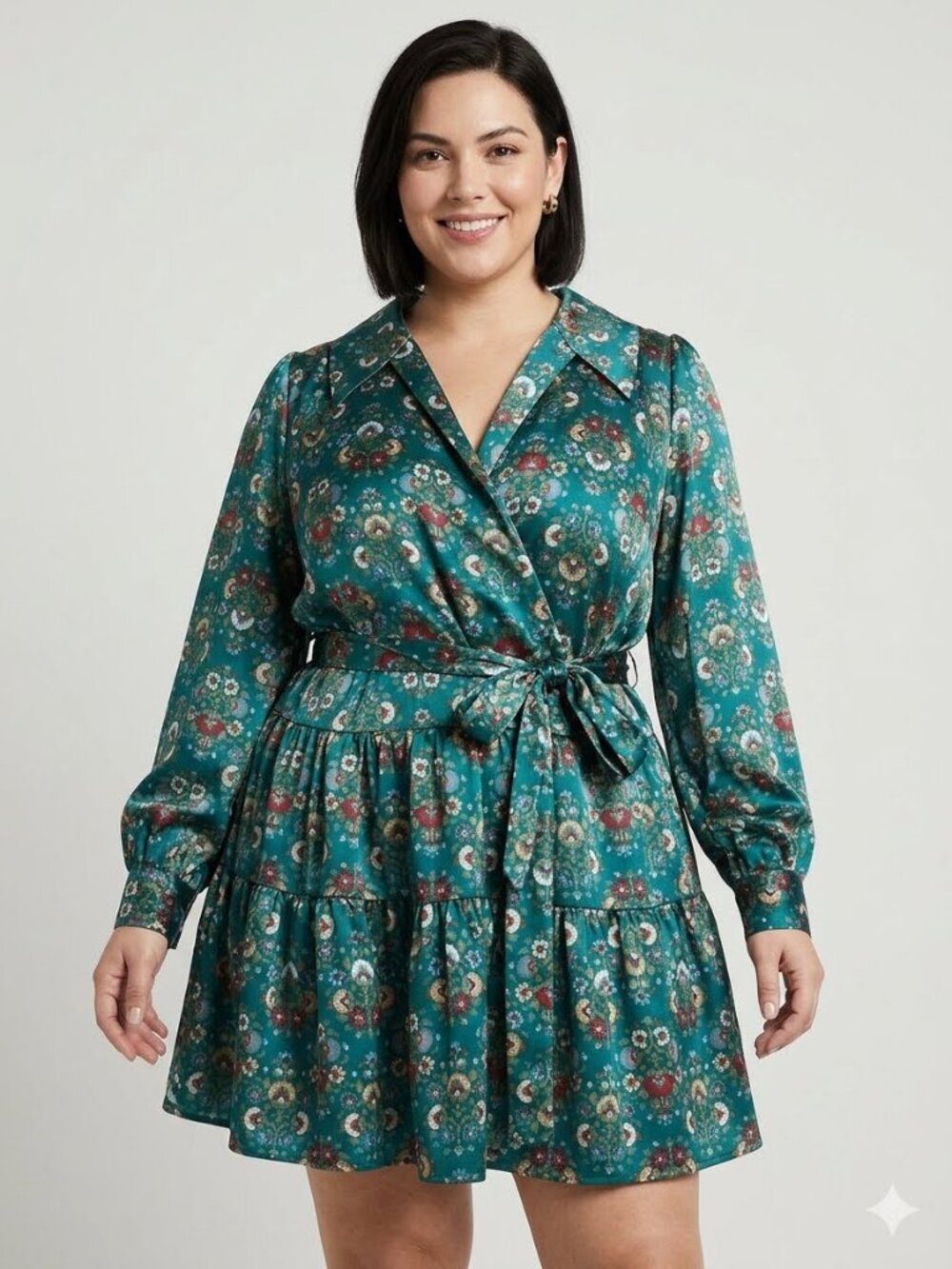 NWT On 34th size XXL Teal Floral Wrap Dress with Belt